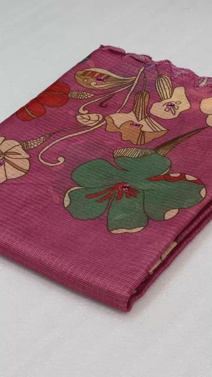 Hooriya fashions - Soft Kota Chex with floral digital printed saree