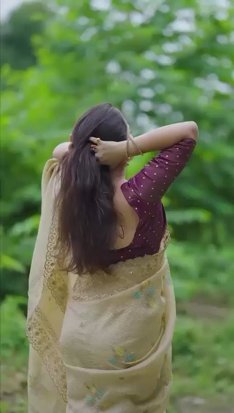 Hooriya fashions - Soft bubble crush saree in beige color.