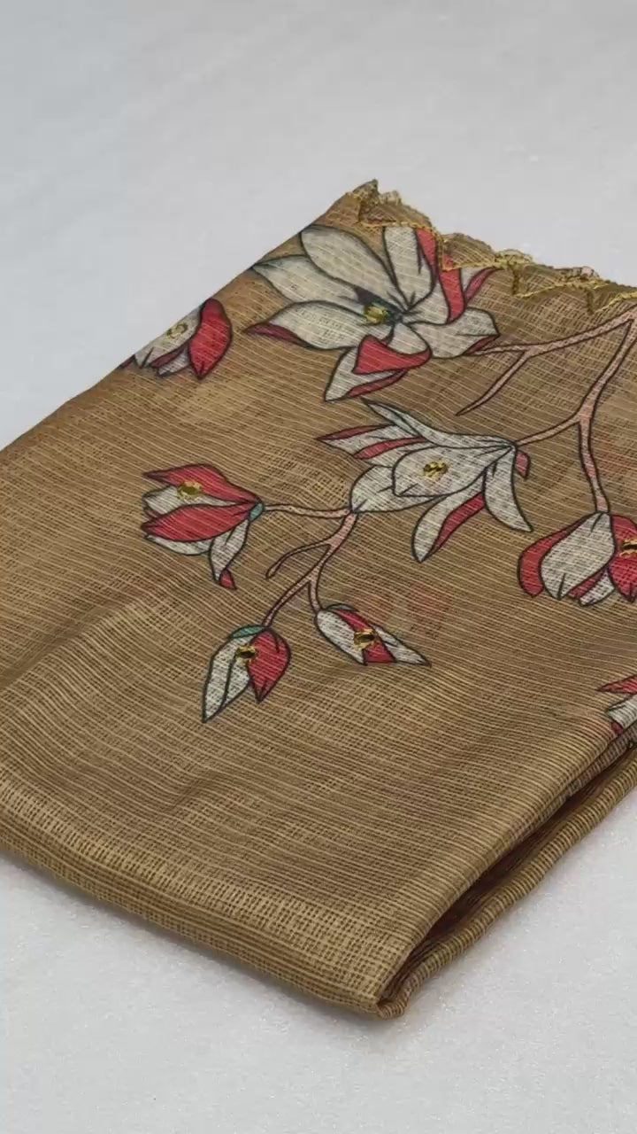Hooriya fashions - Soft Kota Chex with floral digital printed saree