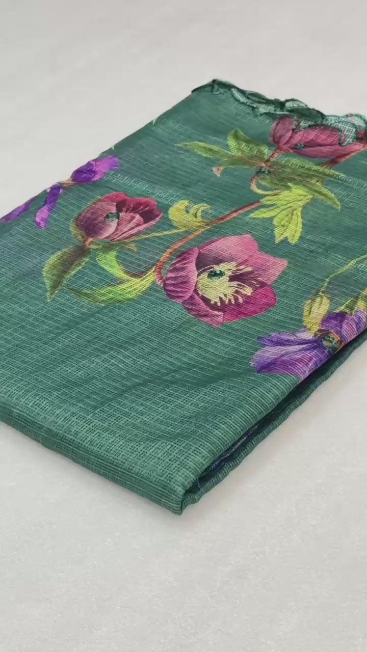 Hooriya fashions - Soft Kota Chex with floral digital printed saree