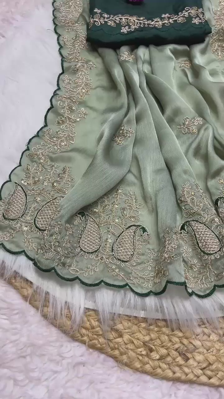 Hooriya fashions -  soft satin chiffon saree