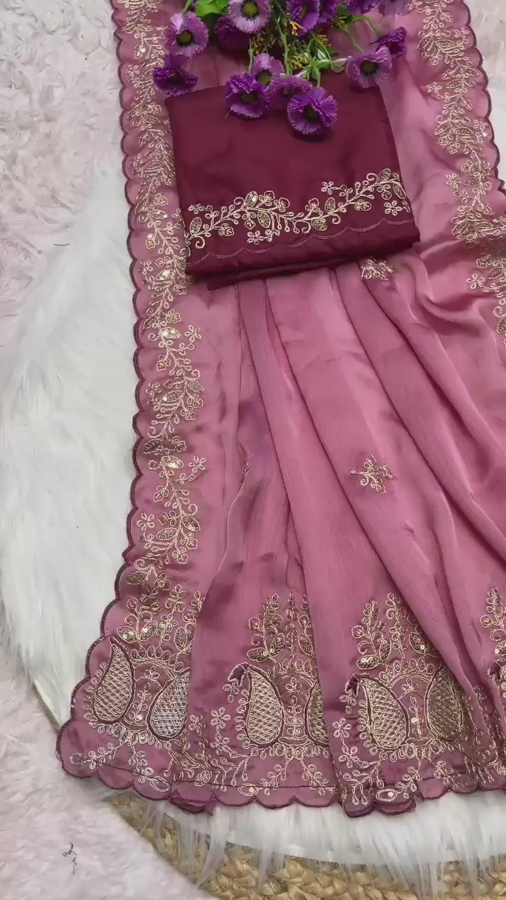 Hooriya fashions -  soft satin chiffon saree