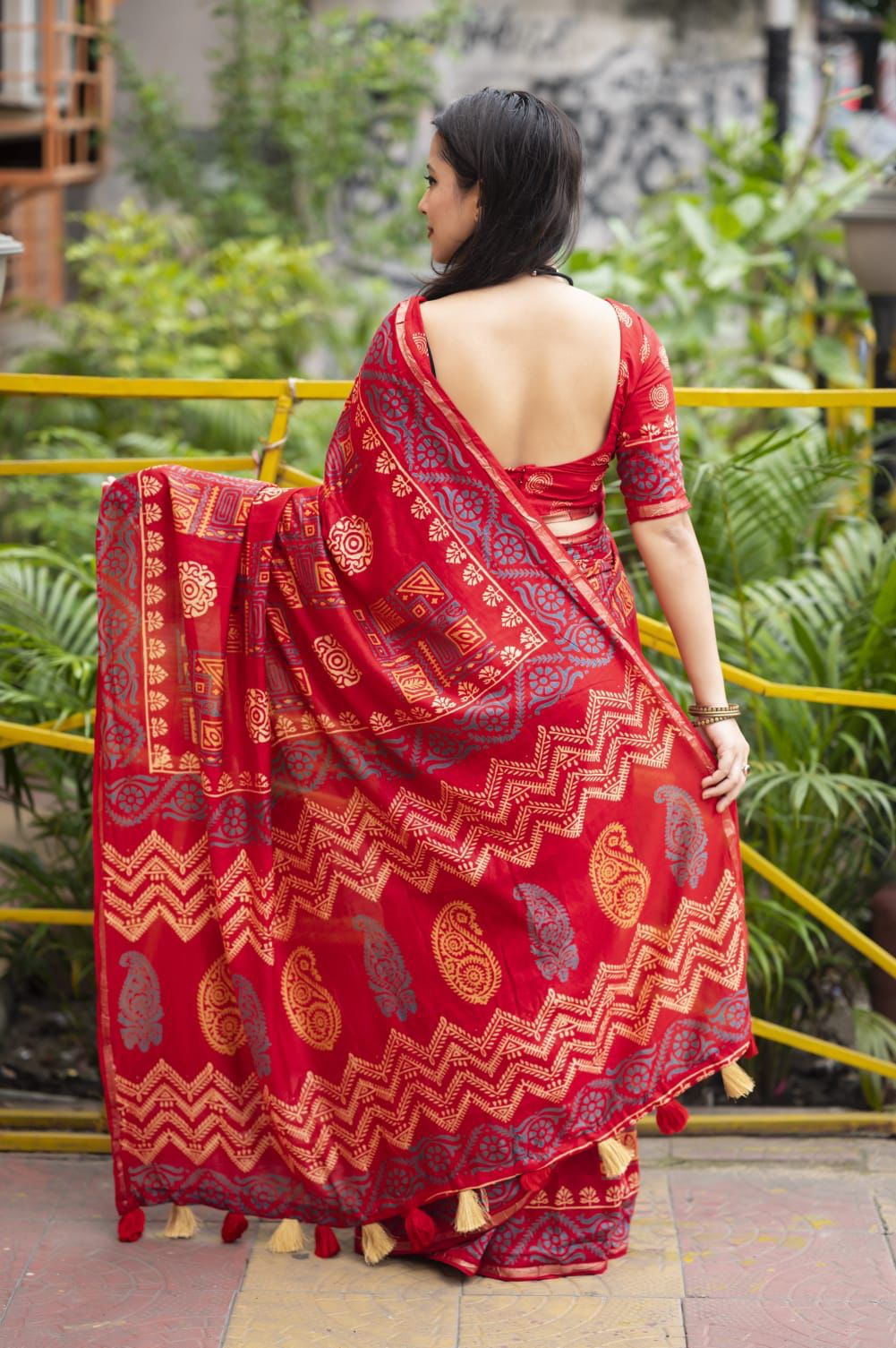 Hooriya Fashions - Premium hand block printed ajrakh saree.