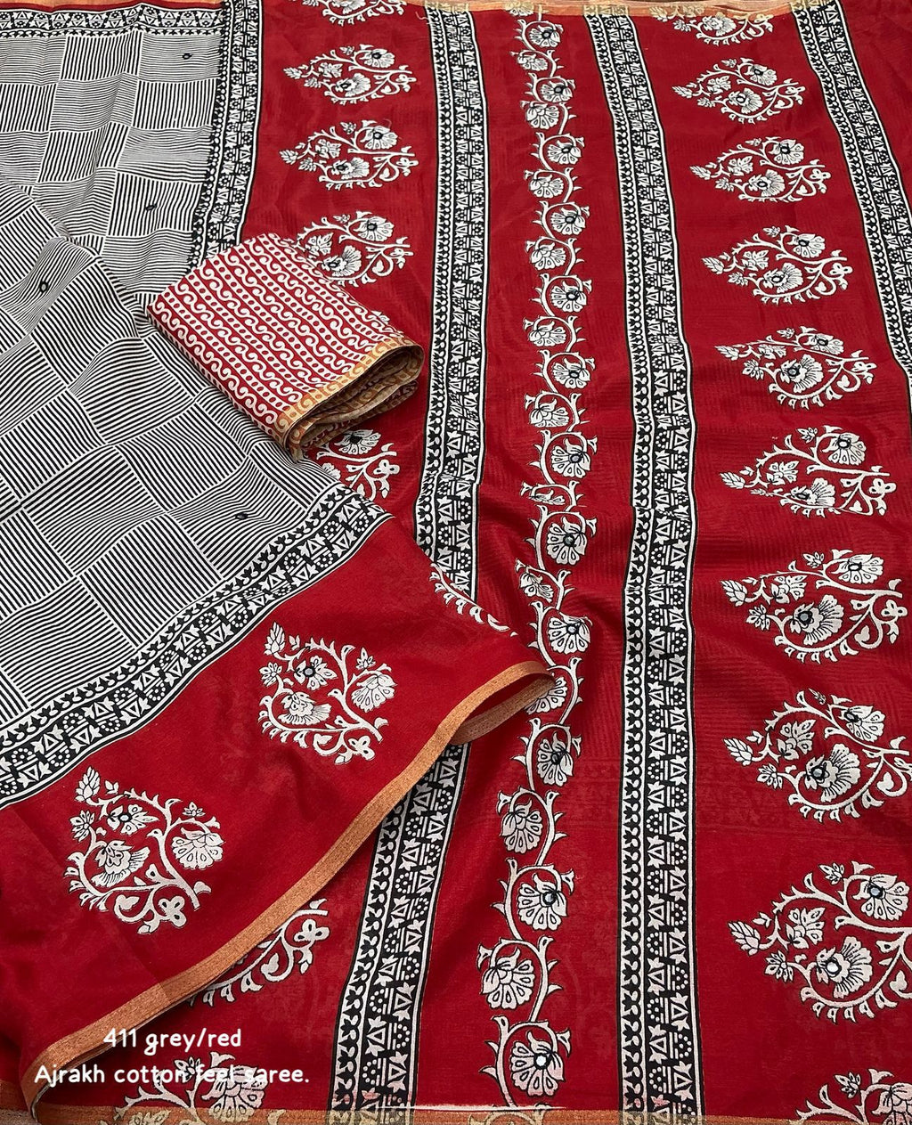Hooriya Fashions -New single color edition ajrakh cotton saree