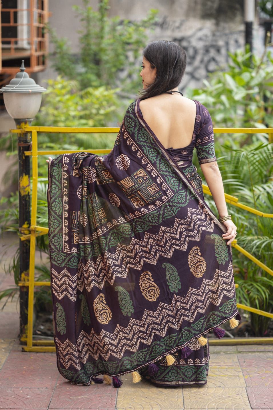 Hooriya Fashions - Premium hand block printed ajrakh saree.