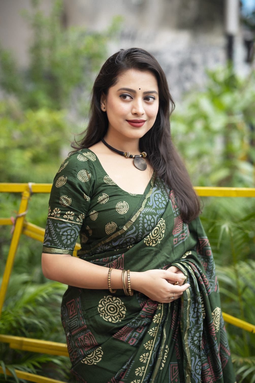 Hooriya Fashions - Premium hand block printed ajrakh saree.