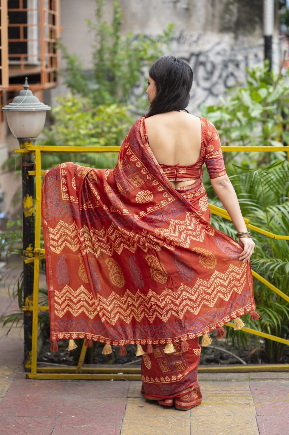 Hooriya Fashions - Premium hand block printed ajrakh saree.