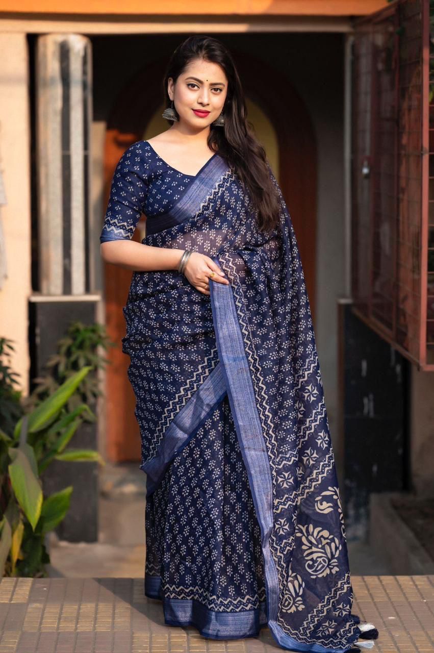 Hooriya Fashions - New linen pattu border printed Saree.