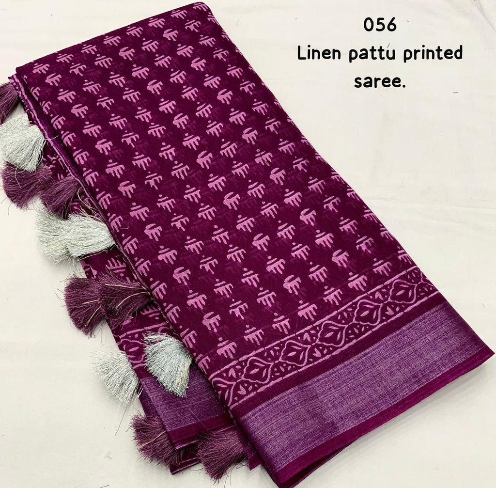 Hooriya Fashions - New linen pattu border printed Saree.