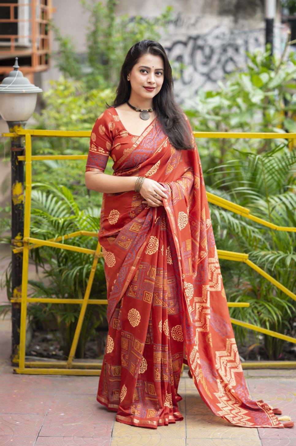 Hooriya Fashions - Premium hand block printed ajrakh saree.