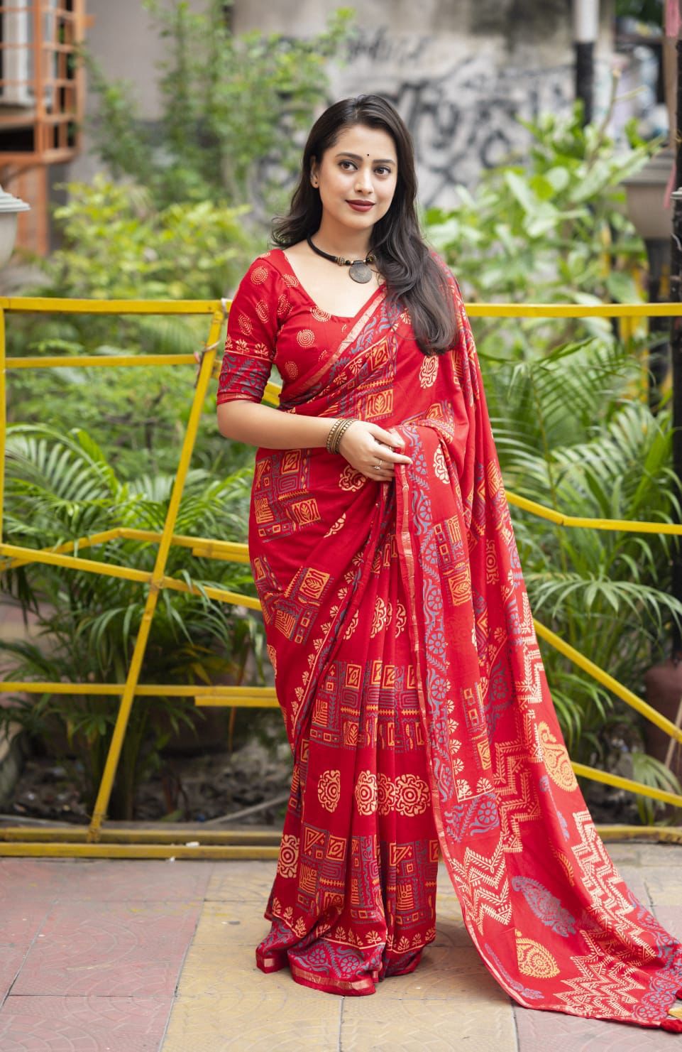 Hooriya Fashions - Premium hand block printed ajrakh saree.