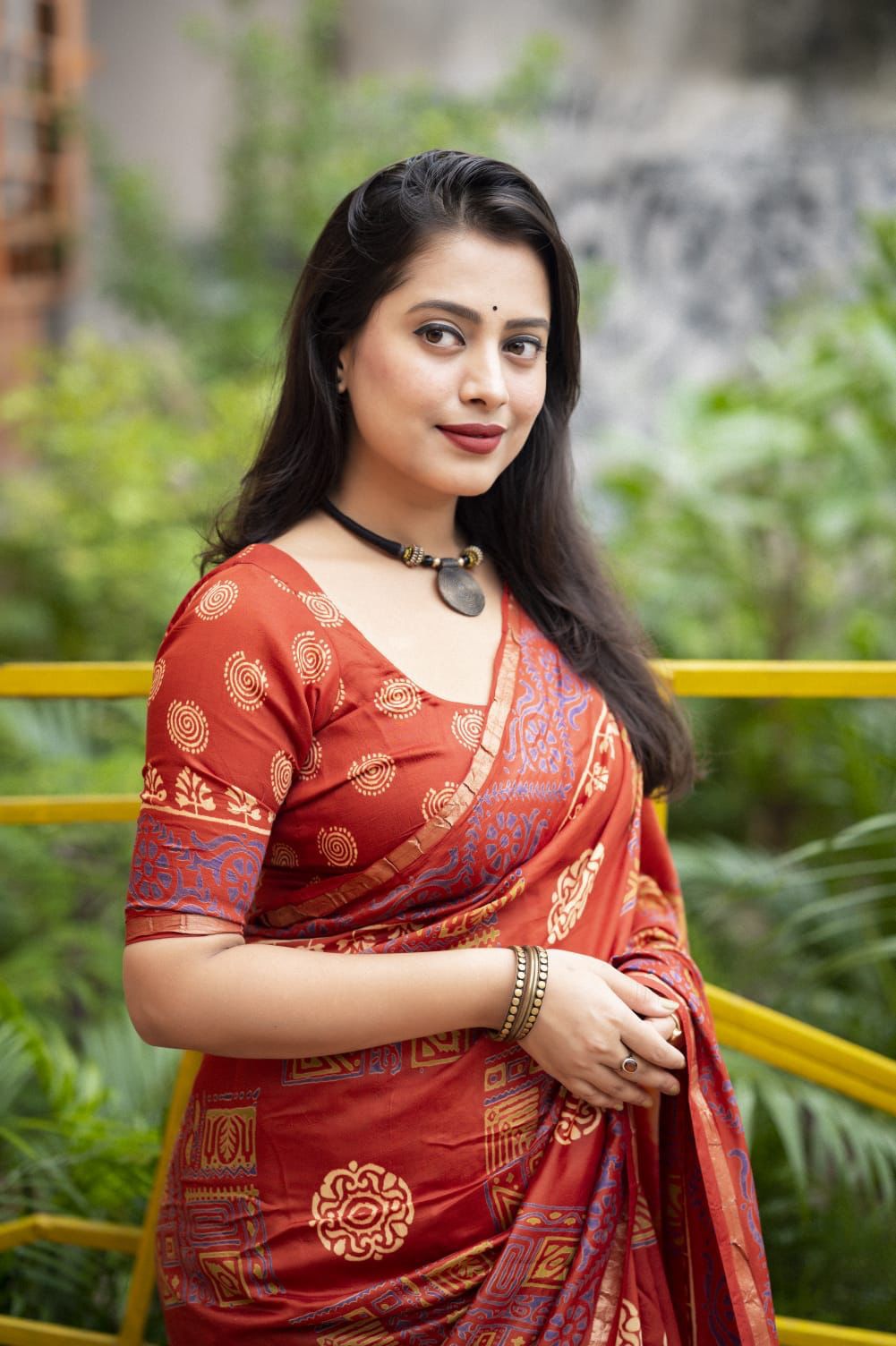 Hooriya Fashions - Premium hand block printed ajrakh saree.