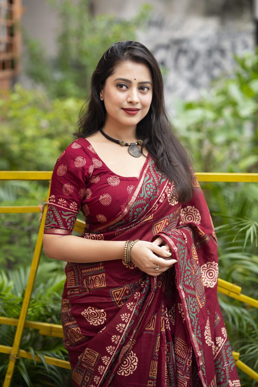 Hooriya Fashions - Premium hand block printed ajrakh saree.