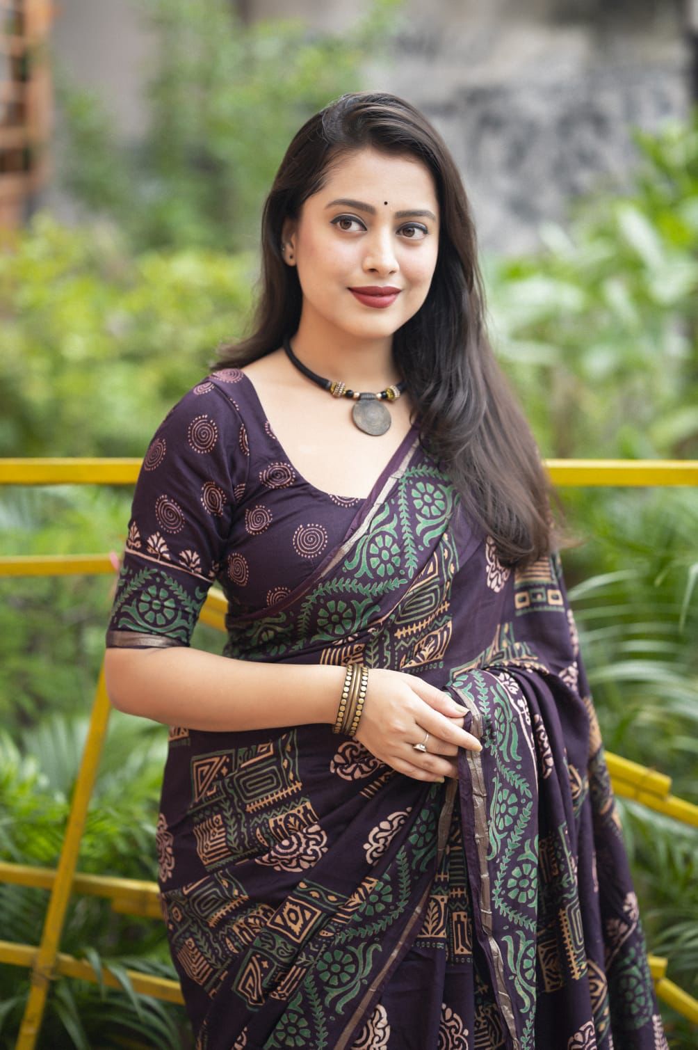 Hooriya Fashions - Premium hand block printed ajrakh saree.