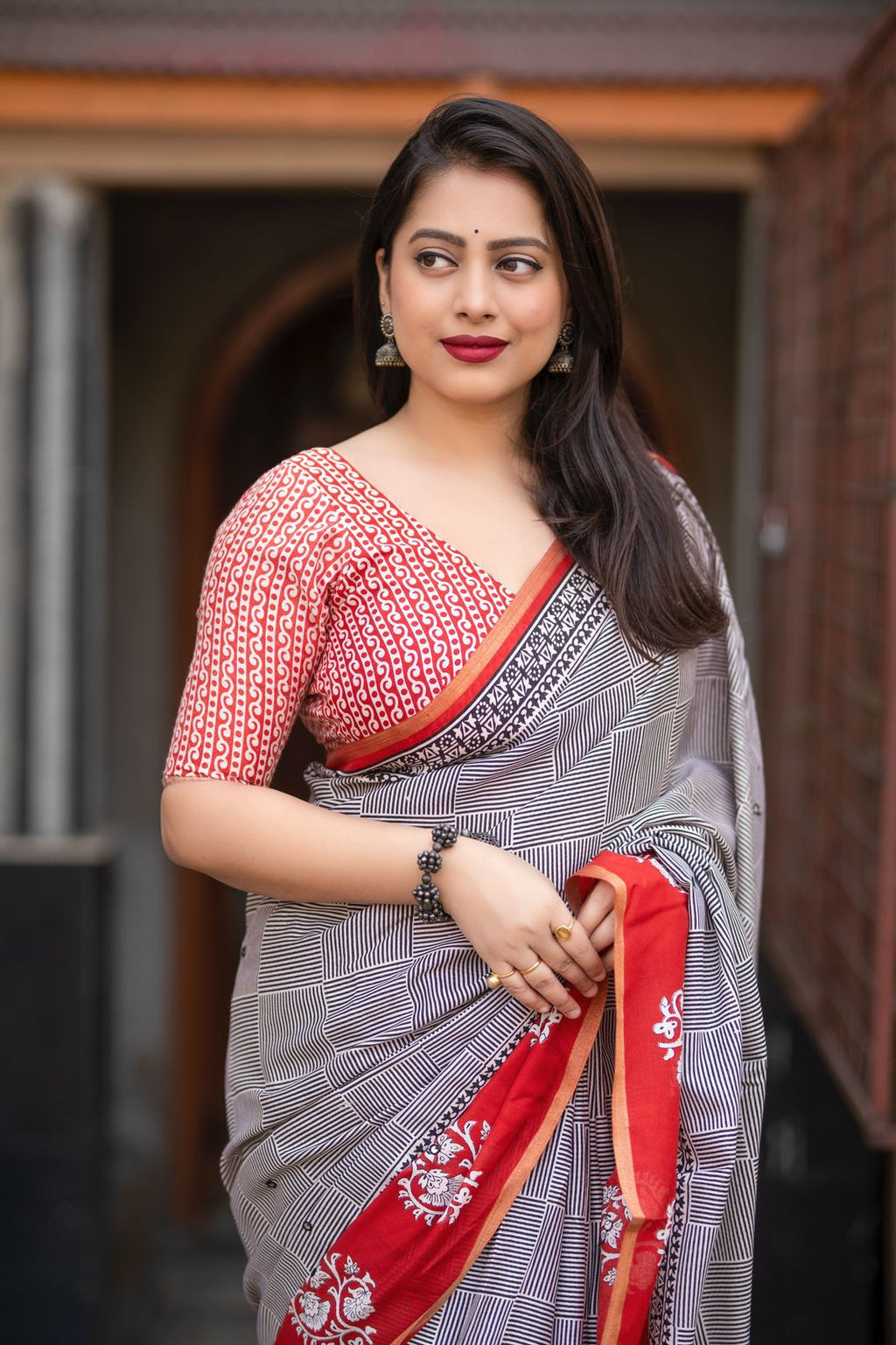 Hooriya Fashions -New single color edition ajrakh cotton saree
