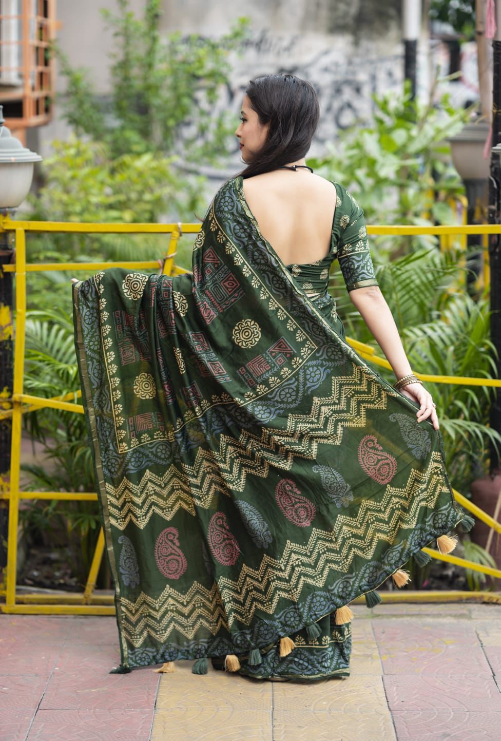 Hooriya Fashions - Premium hand block printed ajrakh saree.
