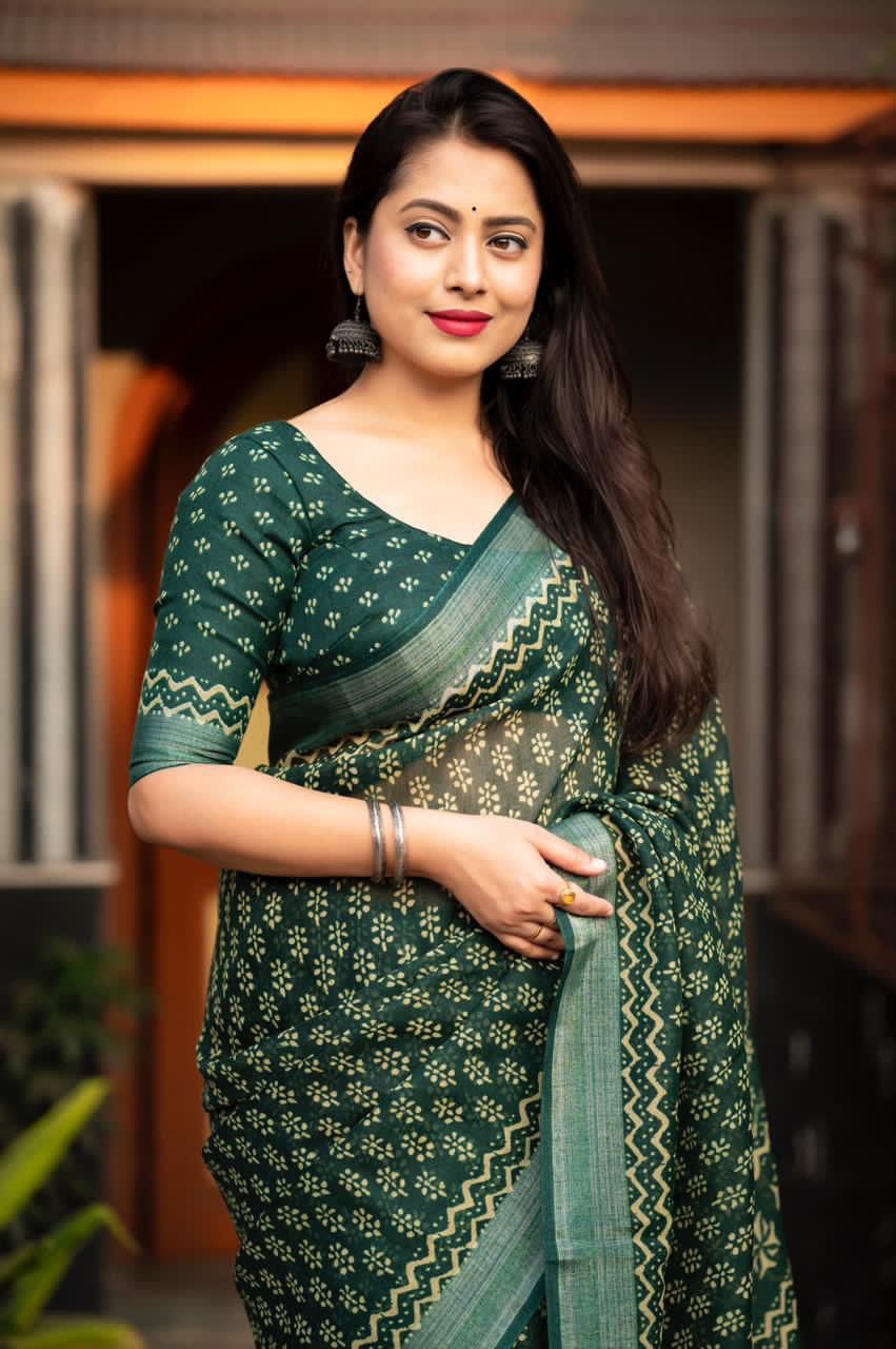 Hooriya Fashions - New linen pattu border printed Saree.