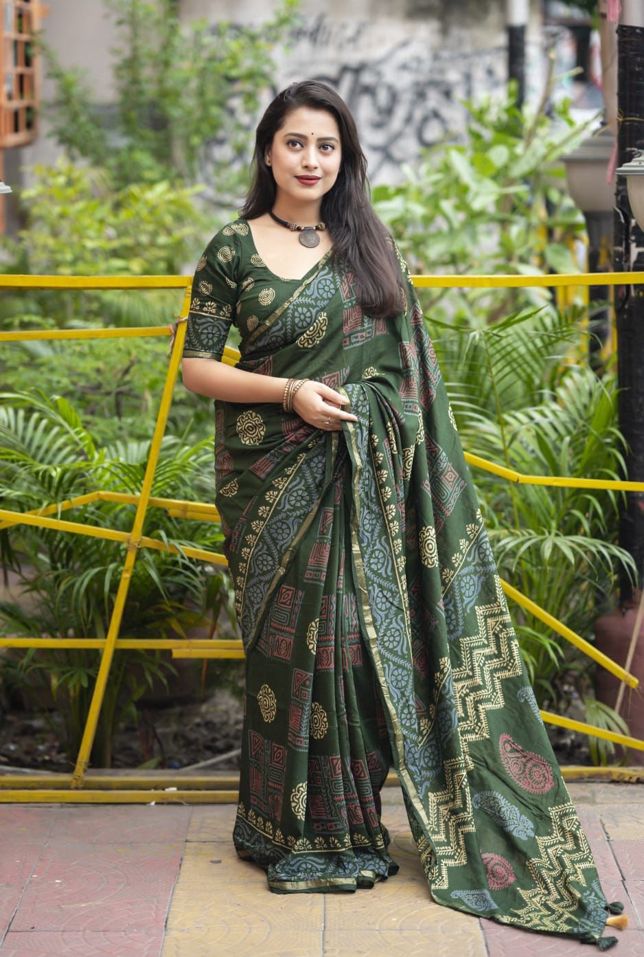 Hooriya Fashions - Premium hand block printed ajrakh saree.
