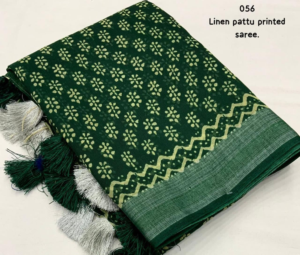 Hooriya Fashions - New linen pattu border printed Saree.