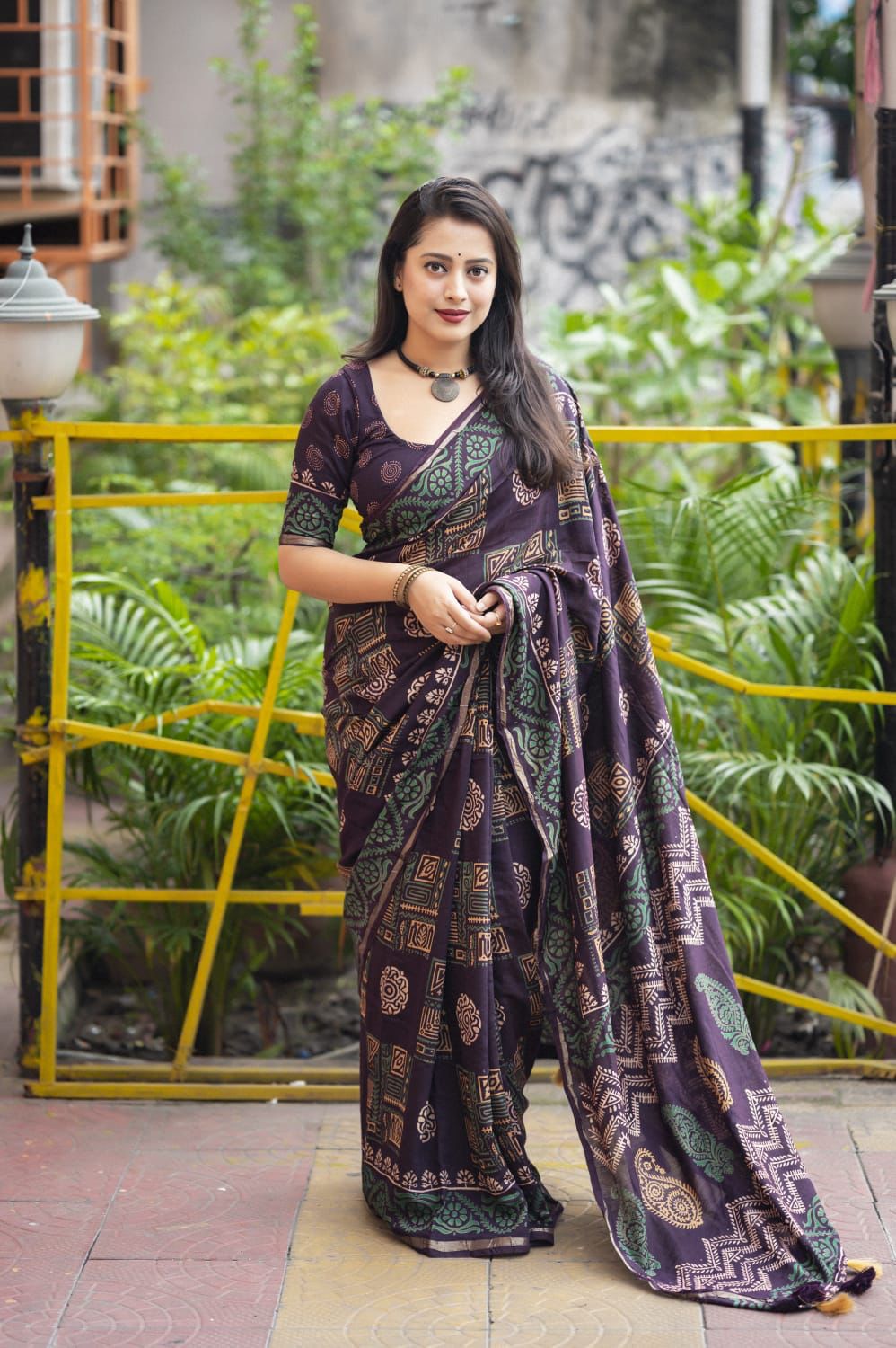Hooriya Fashions - Premium hand block printed ajrakh saree.