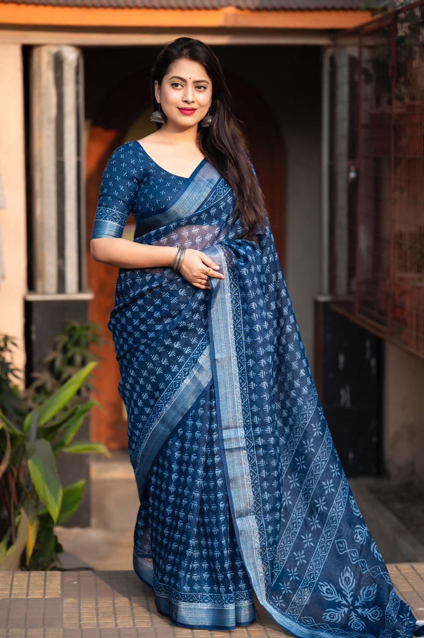 Hooriya Fashions - New linen pattu border printed Saree.