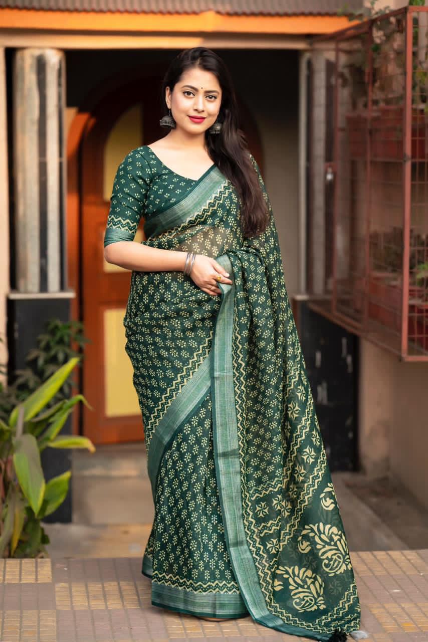 Hooriya Fashions - New linen pattu border printed Saree.