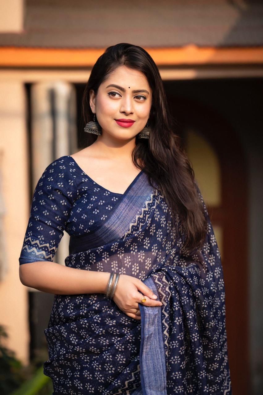 Hooriya Fashions - New linen pattu border printed Saree.